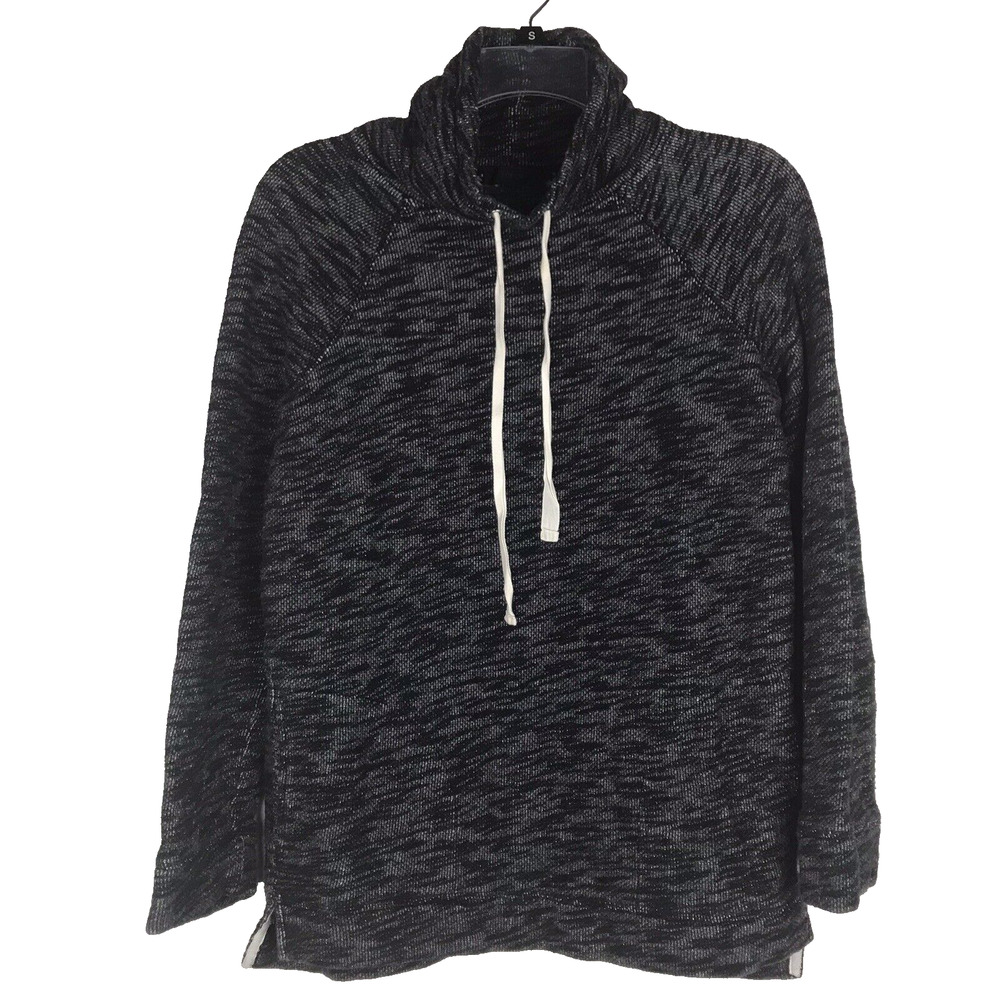 J Crew Sweatshirt Tunic Top Cowl Neck Black Gray Marled Knit Pockets Size XXS/XS